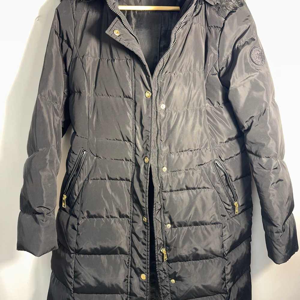 Lauren Ralph Lauren Black Puffer Coat with Gold‎ Details